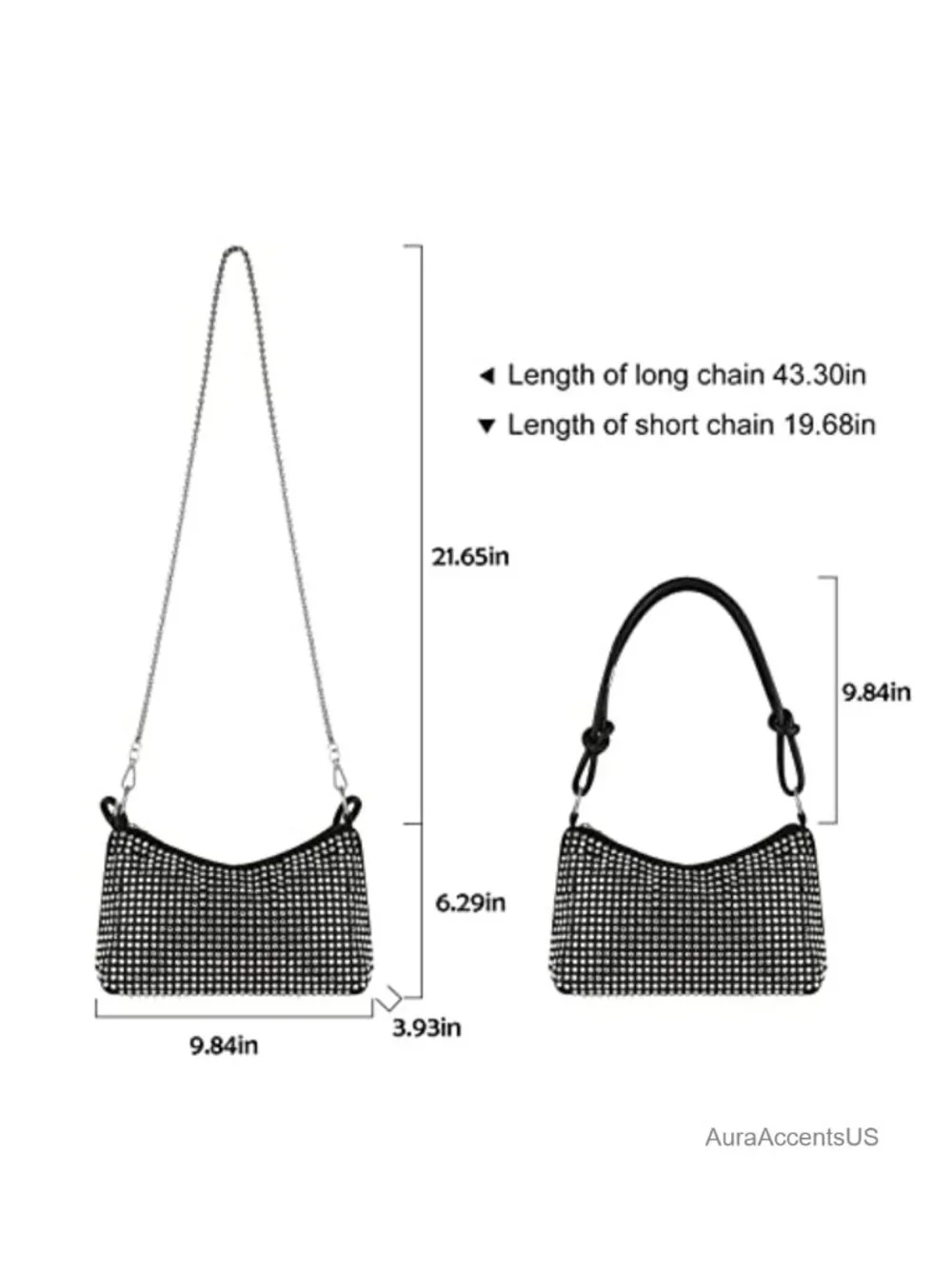 Rhinestone Hobo Bag for Women, Sparkly Crossbody Clutch with Chain, Party